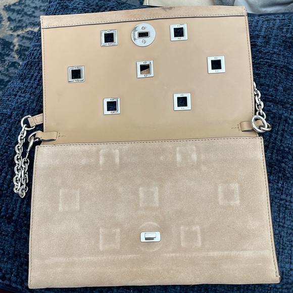 Tory Burch Kira Octagon Suede Purse, Clutch with Strap - Nude/Neutral - Picture 8 of 12